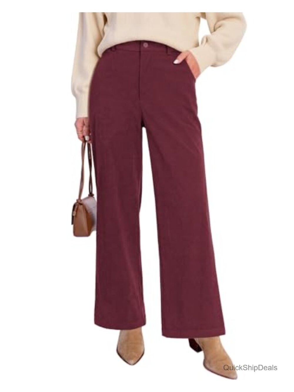 Corduroy Wide Leg High Waisted Trousers with Pockets
